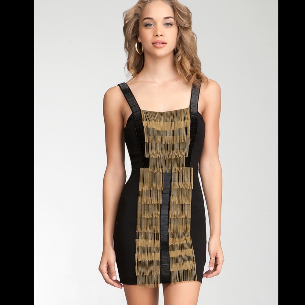 Bebe Ball Chain Fringe Ponte Dress